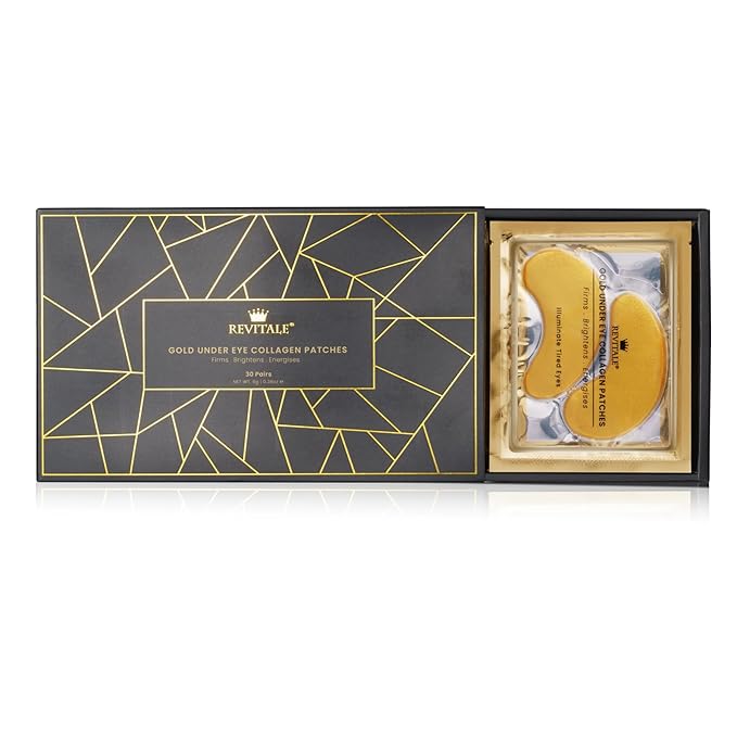 REVITALE 24k Gold Under Eye Collagen Patches, Reduce Puffy Eyes & Dark Circles, Illuminate Tired Eye Masks - Firms, Brightens, Energises (Packets - 30 Pair)