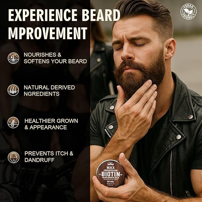 2 Pack Biotin Beard Balm Set for Men – Natural & Sandalwood Butters – Non-Itchy, Moisturize, Strengthen & Shape Beards – Grooming Gift Set for Father's Day, Anniversaries, Christmas
