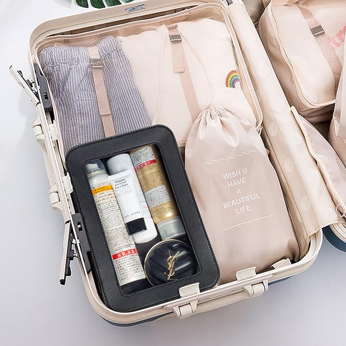 LETGO Clear Makeup Bags, TSA Approved Toiletry Bag with Zipper, Clear Makeup Organizer Fit Carry-on Travel Essentials,Car Essentials for Women Men (C-Black)