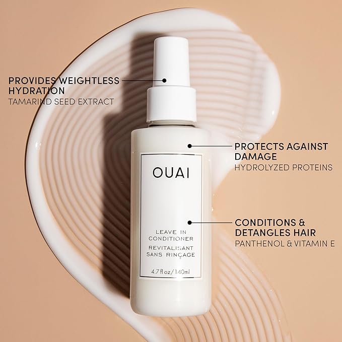 OUAI Leave In Conditioner & Heat Protectant for Hair - Prep Hair for Styling or Use as Detangling Spray to Fight Frizz & Flyaways - No Parabens, Sulfates or Phthalates (1.5 oz) (Pack of 2)