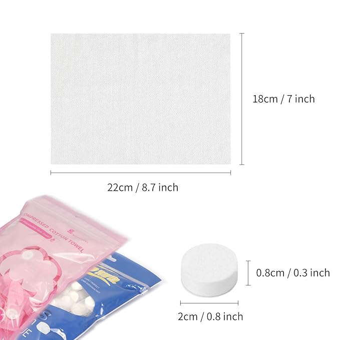 Classycoo Compressed Towel - 200 PCS Mini Tablets Disposable Portable Face Towel Coin Tissue for Travel, Camping, Hiking, Sport,Beauty Wipes, Outdoor Activities Pink+Blue