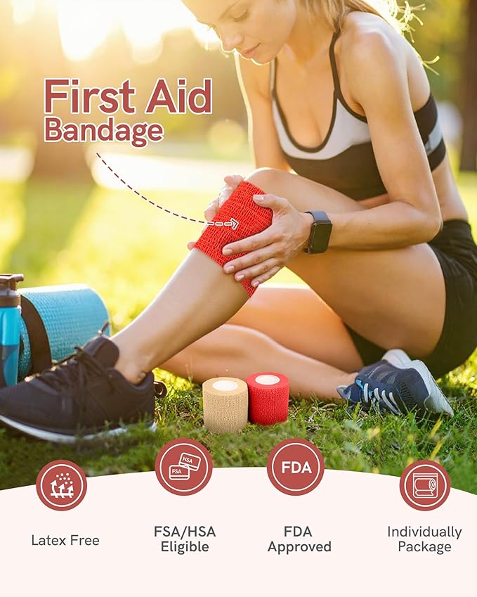 FriCARE Self Adhesive Bandage Wrap, Medical Tape in First Aid Kit, Cohesive Bandages for Wounds Sport Vet, 2 inches X 5 Yards 6 Rolls, Mystic Twilight