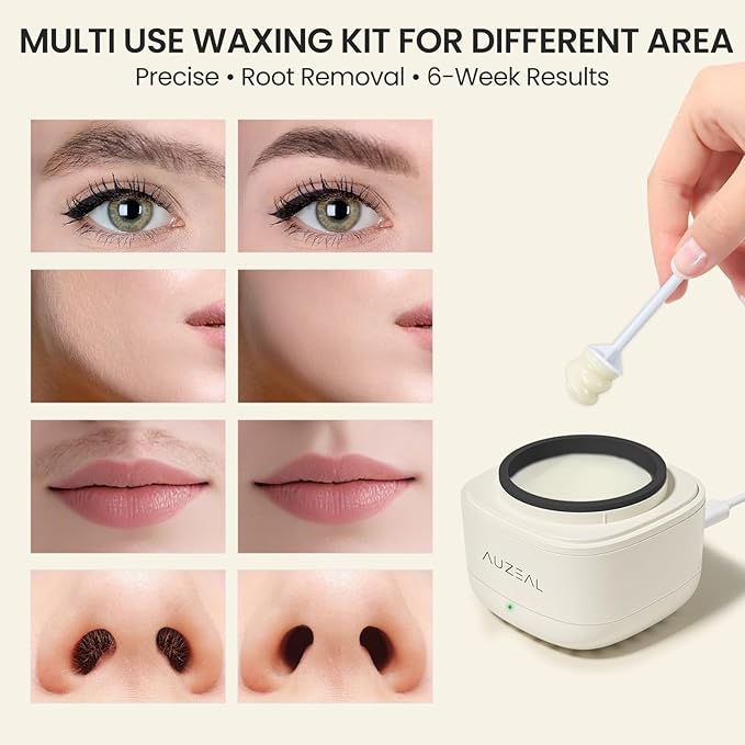 Mini Face Waxing Kit for Women, Facial Waxing Kit for Hair Removal, Eyebrow & Lip Wax Kit with 100g Beads, 50 Applicators, USB Fast Heat, Smart Constant Temp, Portable Size for Home & Travel