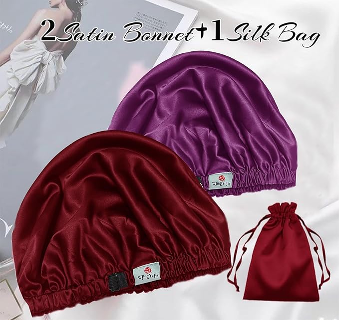 3Pcs Hair Bonnets For Sleeping Satin Bonnet For Women Silk Bonnets Womens Curly Hair Sleep Caps Silky Night Cap
