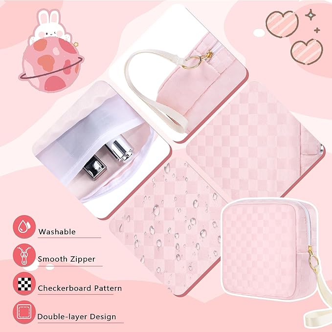 First Period Kit for Girls, 5.3" Checkered Tampon Holder for Purse, Menstrual Starter Tampon Bag Pad Pouch, Emergency Sanitary Napkin Storage Bag Teen Period Kit Gifts for Tweens