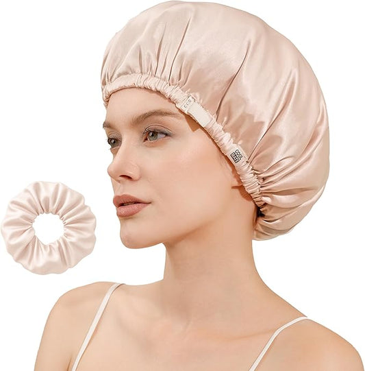 CoolMate Adjustable Satin Silk Bonnet for Sleeping Women, Tie Double Lined Silk Bonnet for Women Long Hair