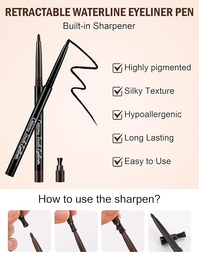 2PCS Mascara for Older Women 60 Plus and Eye Liner Pencils Makeup Set, Mascara Volume and Length Waterproof, Hypoallergenic for Sensitive Eyes, Smudge Proof Long Lasting #Dark