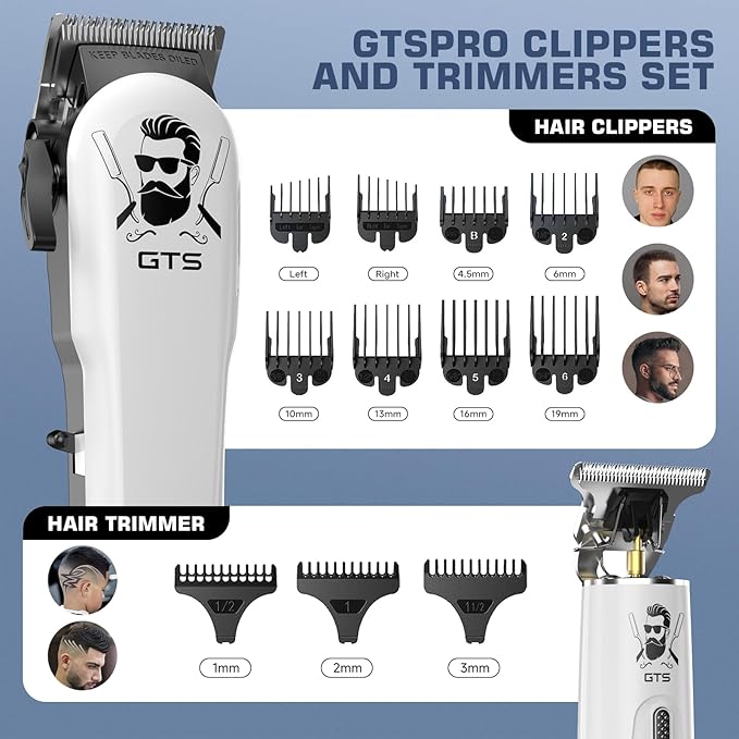 GTSPro Hair Clippers for Men, Clippers and Trimmers Set, Barber Clippers, Electric Hair Trimmer with Box, Gifts for Men White