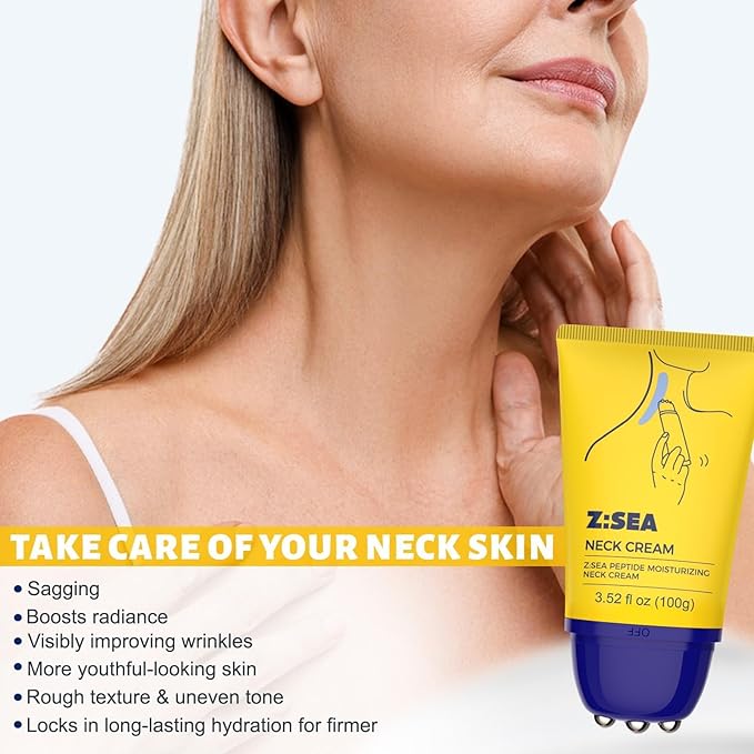 Z:SEA Neck Firming Cream with Roller, Anti-Aging Neck & Chest Cream with Multi Peptide + Collagen + Hyaluronic Acid + Ceramide, Pro-Xylane, Panthenol, Smooths Wrinkles & Fine Lines