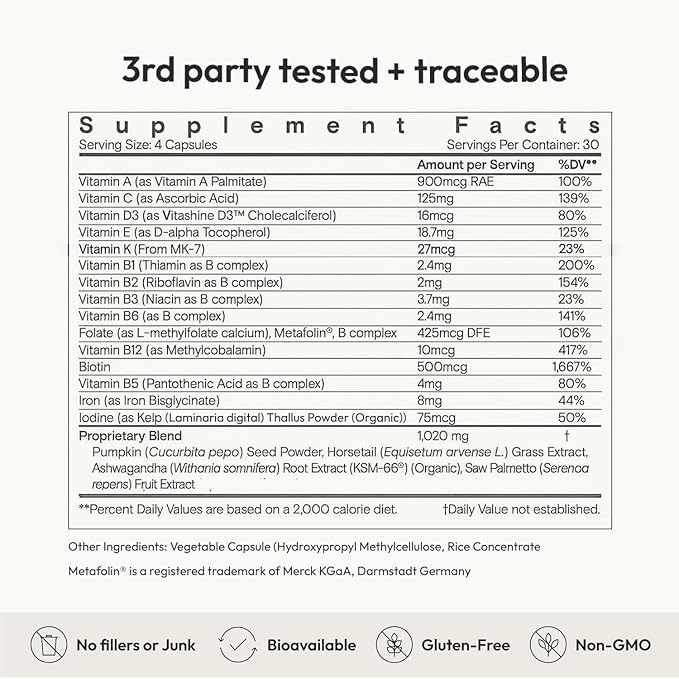 Moon Juice SuperHair Hair Growth Vitamins for Women & Men with Biotin & Saw Palmetto - Clinical Strength Multivitamin Hair Supplement for Healthier, Stronger, Thicker Hair, 120 Capsules - 30 Servings