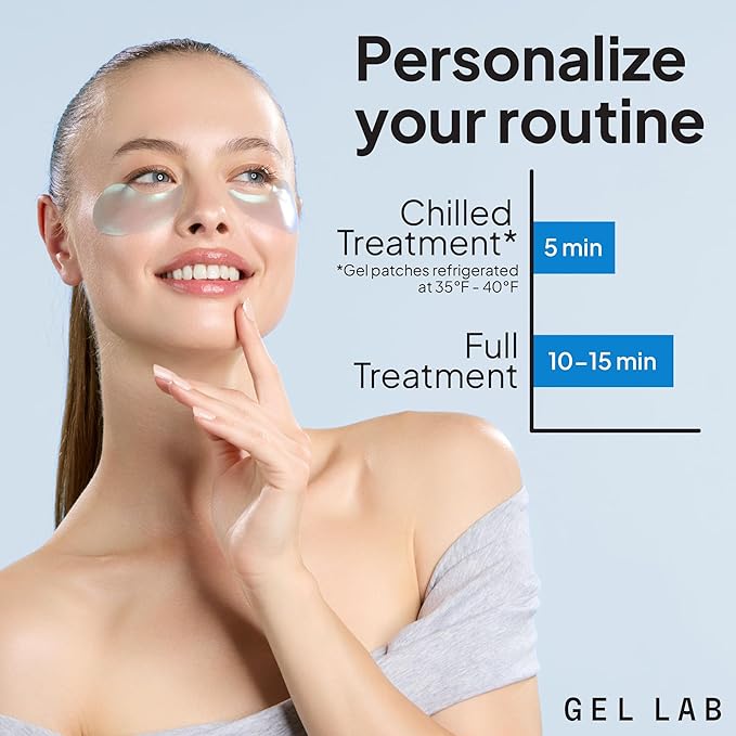 Gel Lab REGLOW Hyaluronic Acid & Caffeine Korean Skincare Eye Patches for Puffy Eyes, Dark Circles, and Wrinkles - Hydrating Under Eye Mask - 60 Gel Patches