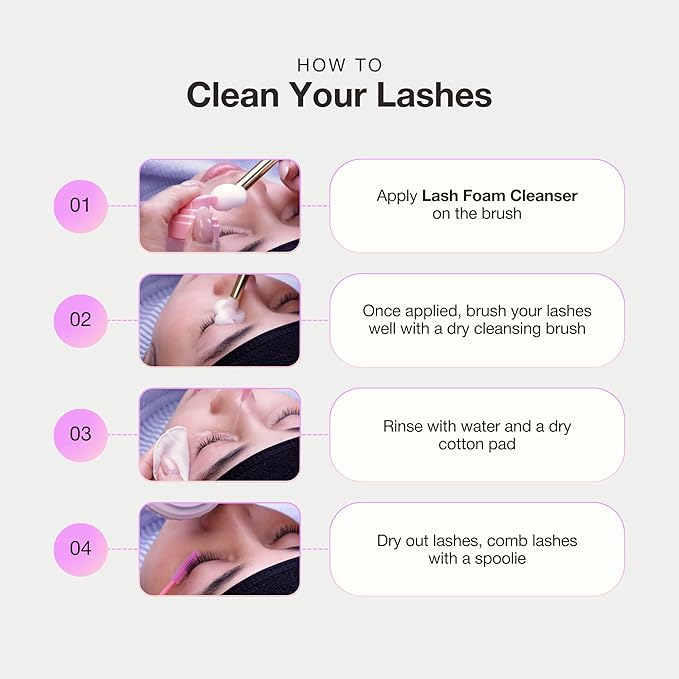 CURACORO 60ML Eyelash Extension Cleanser (Rose Scented) - Lash Shampoo for Lash Extensions, Eyelash Extension Foam Cleanser for Sensitive Skin, Removes Waterproof Makeup for Professional & Home Use