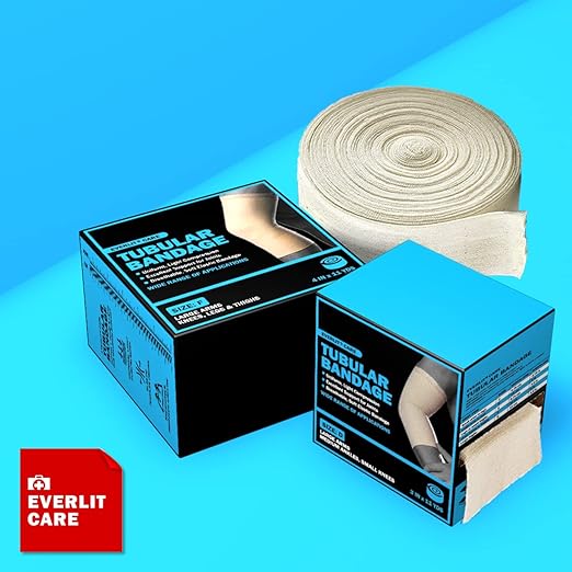 EVERLIT Elasticated Tubular Support Bandage | Stockinette Tubing for Large Arm, Knees, Legs | Light to Moderate Compression Bandage Roll For Tissue Support (Size F | 4" x 11 yd)