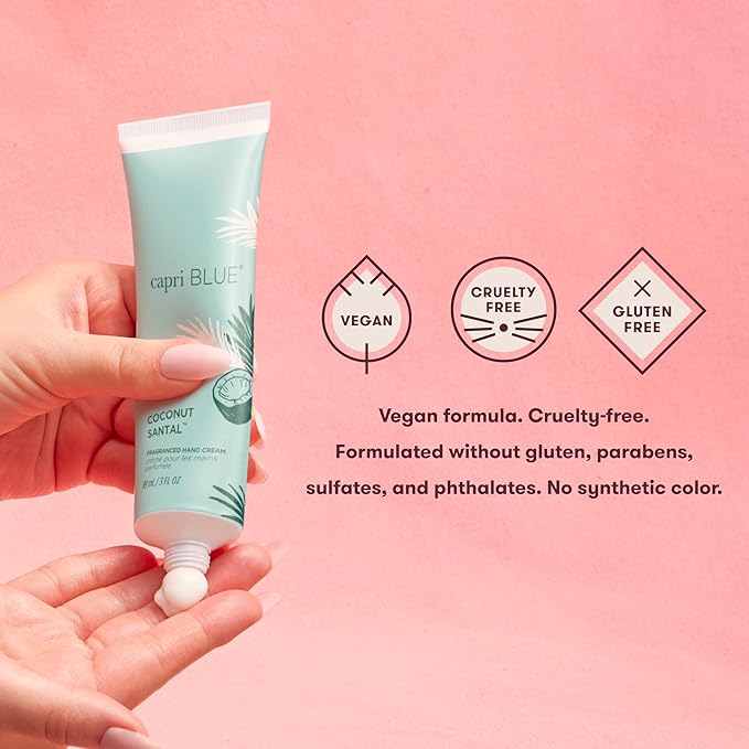 Capri Blue Moisturizing Hand Cream Travel Size – Flora Edit Collection – Nourishing Hand Cream for Dry Cracked Hands with Jojoba Oil & Shea Butter – Purse Essentials – Skin Care (Coconut Santal, 3 oz)