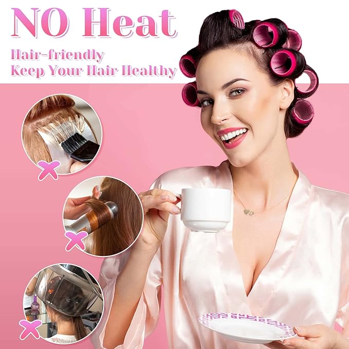 Self Grip Hair Rollers Curlers Set 36Pcs, Hair Roller Sets 4 Sizes (Jumbo, Large, Medium, Small) with Clips and Comb for Long Medium Short Thick Fine Thin Hair Volume