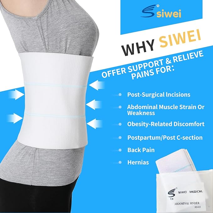 S Abdominal Binder Post Surgery - Elastic Waist Band for Stomach Support & Compression, Bariatric, Tummy Tuck | Latex-free, Breathable Belly Wrap Hernia Belt Lipo Garment - (60" - 75") 3 PANEL - 9"
