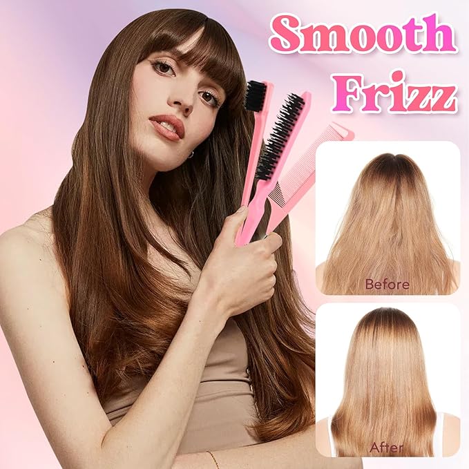 Hair Wax Stick, Slick Back Hair Brush, Wax Stick for Flyaways, Rat Tail Comb Edge Brush Styling Tool Set Accessories for Women Girls(Pink)