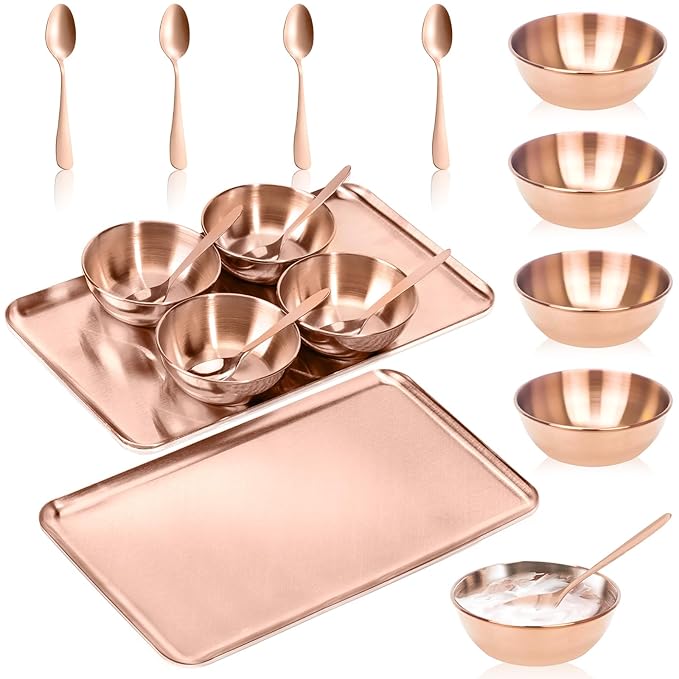 9 Pcs Gold Facial Supplies Large Rose Gold Skincare Tray 4 Stainless Steel Facial Mask Mixing Bowls 4 Esthetician Mixing Spoons Spa Tray Esthetician Bowls for Mask Body Care Bathroom