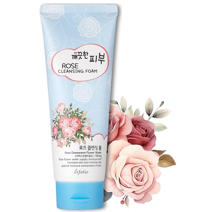 esfolio Rose Cleansing Foam – Gentle Daily Face Cleanser with Soothing Rose Extract for Hydrating and Refreshing Skin, Removes Dirt and Excess Oil, Suitable for All Skin Types (5.29oz -150g)