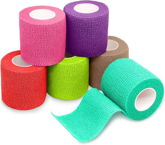 FriCARE Self Adhesive Bandage Wrap, Medical Tape in First Aid Kit, Cohesive Bandages for Wounds Sport Vet, 2 inches X 5 Yards 6 Rolls, Quartz Glow