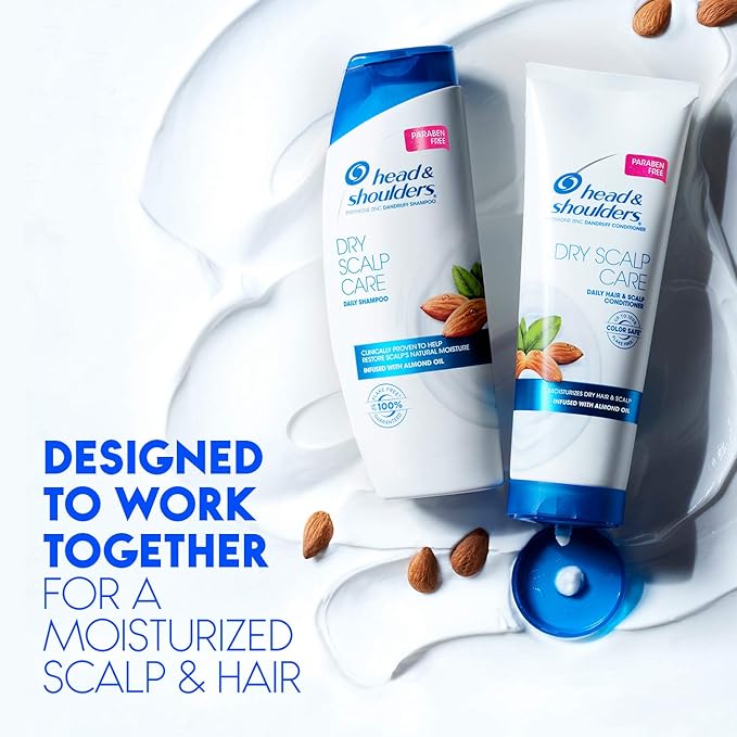 Head & Shoulders Anti-Dandruff Shampoo, Dry Scalp Care Shampoo Twin Pack, 1% Pyrithione Zinc and Almond Oil for Itch and Dryness Relief, Paraben-Free, 32.1 fl oz Each