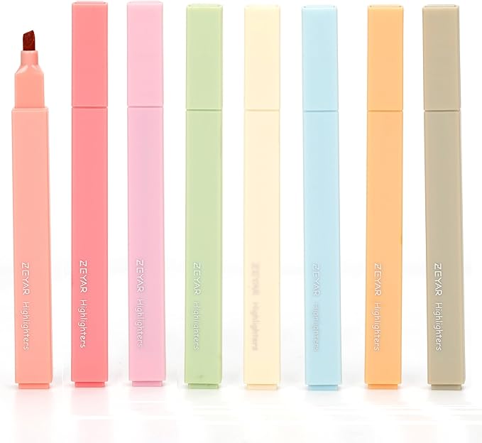 ZEYAR Aesthetic Cute Highlighter Pens, Cream colors, Chisel Tip, Water Based, Quick Dry, No Bleed for bible, four seasons color series (8 Autumn Colors)