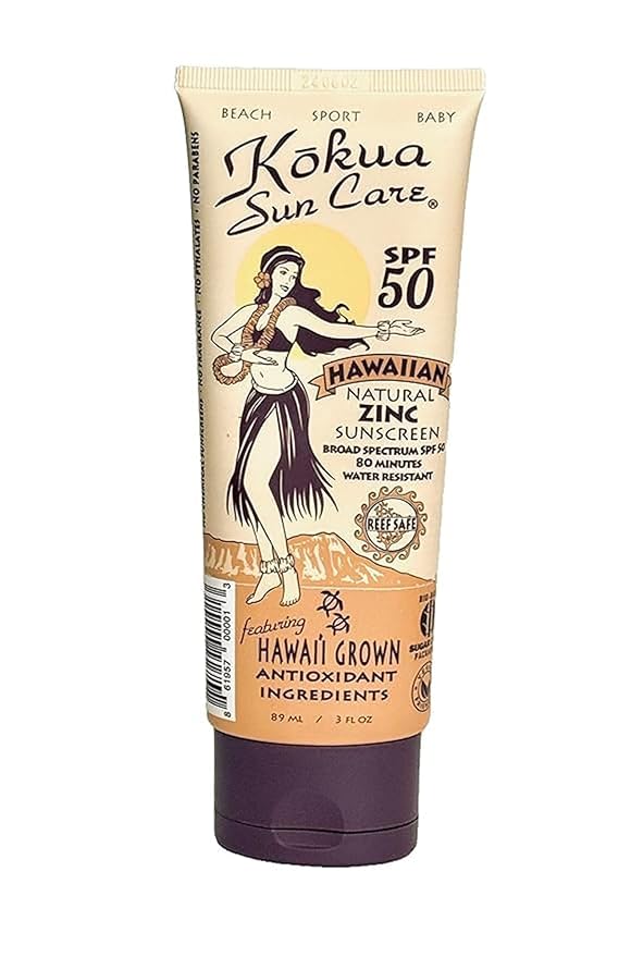 Kokua Sun Care Hawaiian Sunscreen Reef Safe SPF 50 | 3 oz | Zinc Oxide | Mineral Sunscreen | Face & Body | Moisturizing Sun Protection | Water Resistant | Chemical Free | Natural Ingredients
