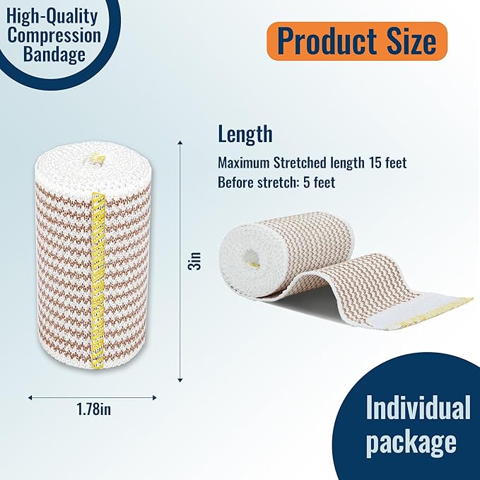 Premium Elastic Bandage Wrap,2 Pack 3",Compression Bandage for Legs, Ankle, Knee,Foot,Body,Support & First Aid for Sports,Cotton Latex-Free Compression Bandage with Dual Touch Closure