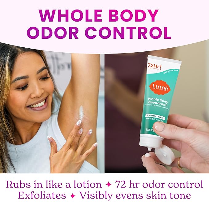 Lume Whole Body Deodorant - Invisible Cream and Solid - 72 Hour Odor Control - Aluminum Free, Baking Soda Free, Skin Safe - 3.0 Ounce Cream and 2.6 Ounce Solid Bundle (Minted Cucumber)