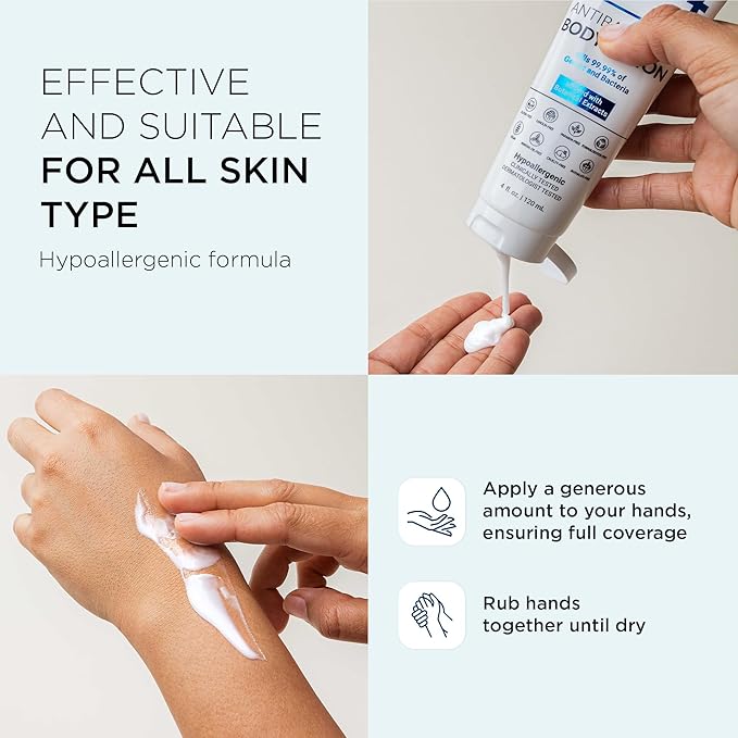 DR. LIFT Antibacterial Body Lotion, Hypoallergenic Formula with Vitamin C & E, Calendula and Chamomile, Gentle on Skin, Non Greasy and Fast Absorbing, Vegan, Paraben Free, Mineral Oil Free, 4 Fl Oz