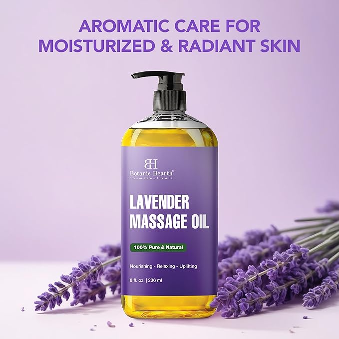 Botanic Hearth Massage Oil |Refreshing, Relaxing Massage Oils for Muscle Relaxing & Joint Comfort | Made with Natural Oils | for All Skin Types, for Men & Women | Lavender Oil 8 Fl Oz
