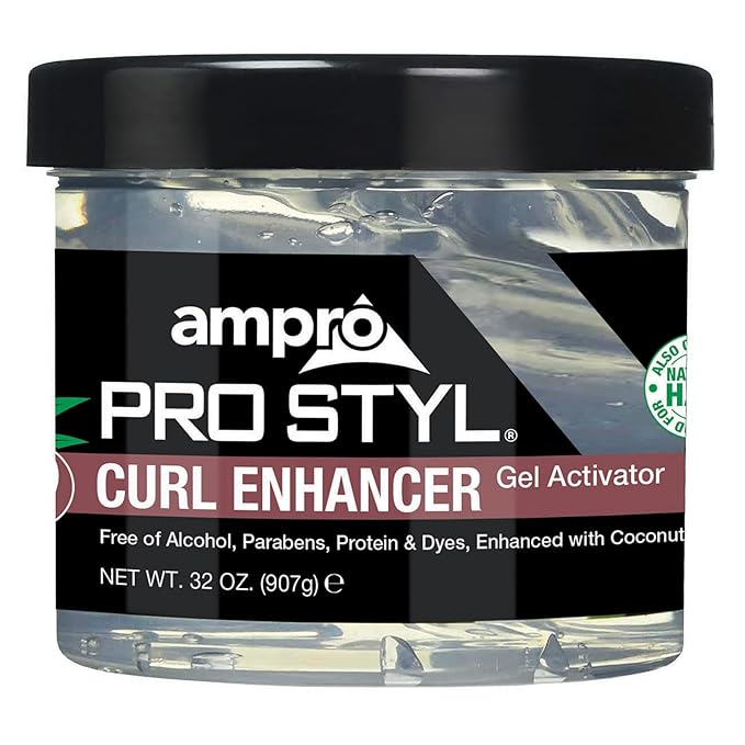 AmPro Pro Styl Curl Enhancer - Gel Activator with Coconut Oil to Moisturize and Define Coils and Waves - Helps Protect and Hydrate Hair Shaft - Tames and Adds Shine to Tresses - Regular - 32 oz