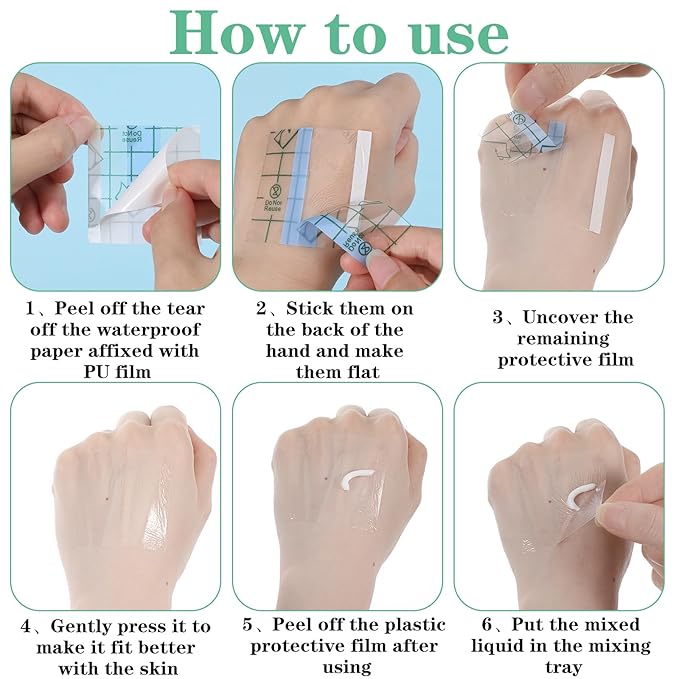 200Pcs Hand Makeup Mixing Palette, Single Use Professional Make up Mixing Palette, Artist Must Haves Disposable Transparent Waterproof Cosmetic/Foundation Tray Adhesive Tape