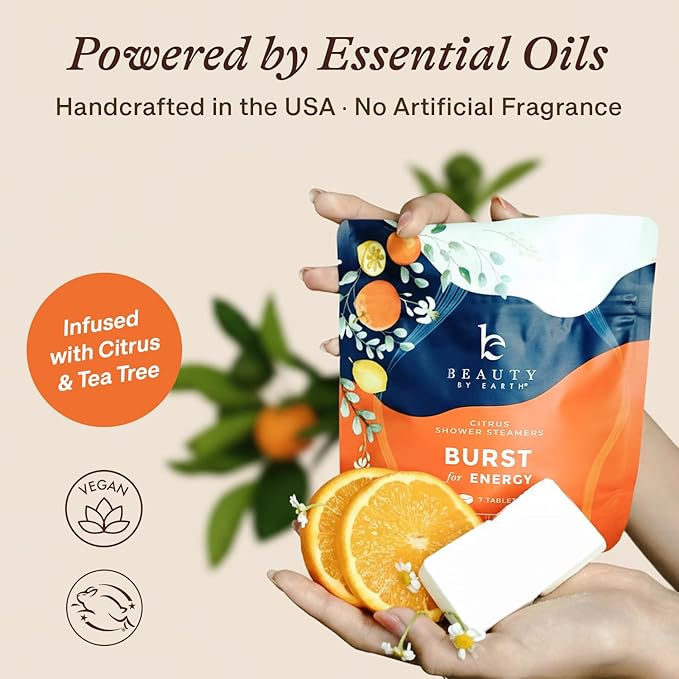 Shower Steamers Aromatherapy - USA Made with Natural Ingredients & Citrus Essential Oil, Valentines Day Gifts for Her & Him, Long Lasting Shower Bombs for Energy Boost, Spa Gifts for Women & Men