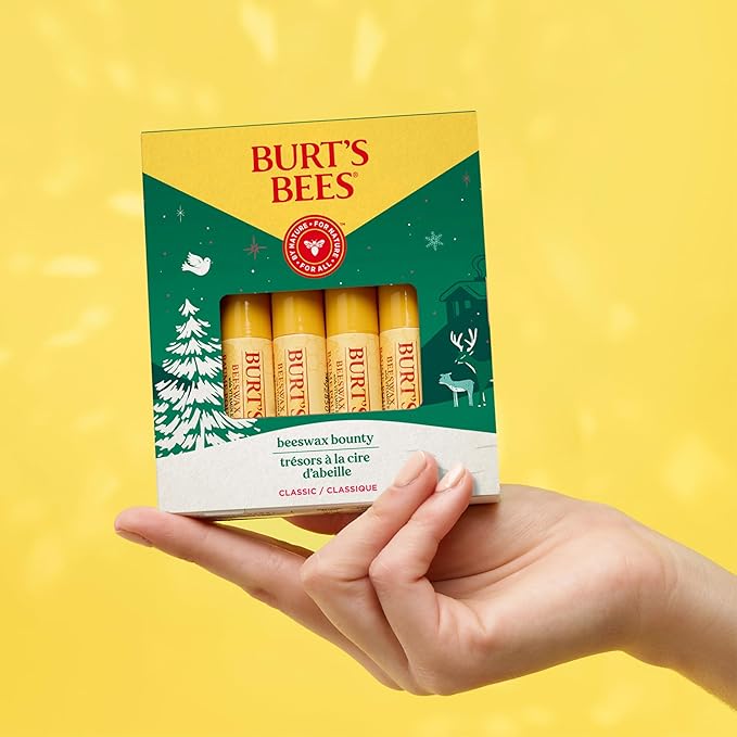 Burt’s Bees Christmas Gifts, 4 Lip Balm Stocking Stuffers Products, Beeswax Bounty Classic Set - Original Beeswax Moisturizing Lip Balm (Pack of 4)