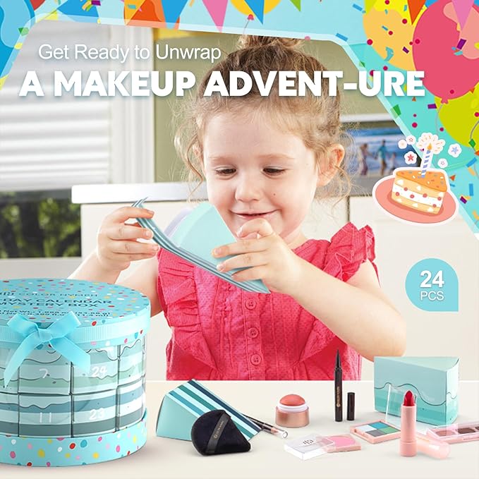 Color Nymph Kids Makeup Kit for Girl - 24 Days Beauty Mystery Box | Make Up Birthday Gift Set for Girls Ages 6-12, Makeup Gift Sets for Bday Countdown, Cosmetics Kit for Kids Teens #Mint Green
