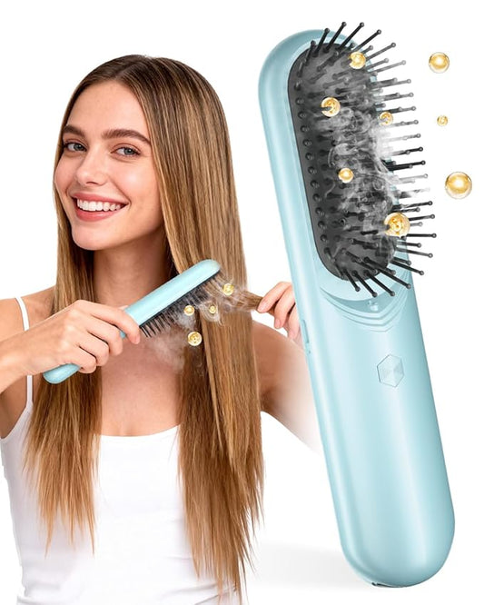 BONNET QUEEN 3-in-1 Electric Scalp Massager & Mist Hair Brush for Curly Hair, Deep Conditioning, Frizz Control, Stress-Relief, Home and Travel Hairbrush for Women, Green