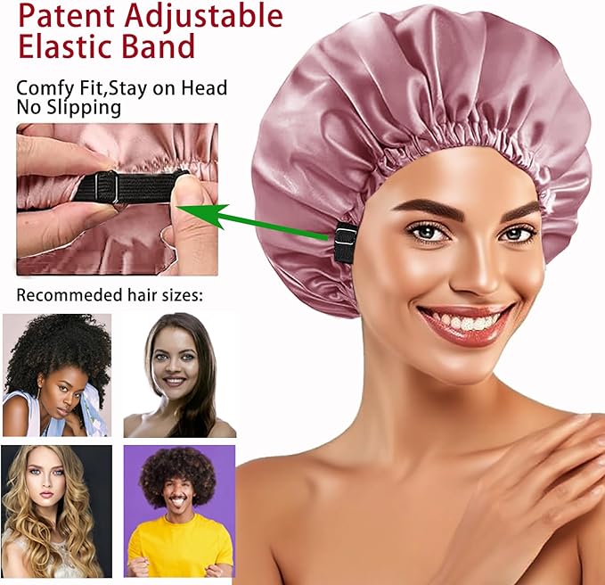 2Pcs Satin Bonnet Silky Bonnets Hair Bonnet For Sleeping Double Layer Curly Hair Sleep Cap Womens Silk Night Hats