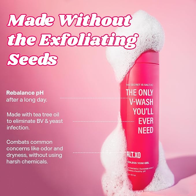 salt.xo Seedless Yoni Gel Wash, Feminine Wash with Refreshing Cucumber and Aloe Vera, All Natural Intimate Care Gel for Women, pH Balance V Wash Cruelty-Free, Feminine Hygiene Products (8 Fl Oz)