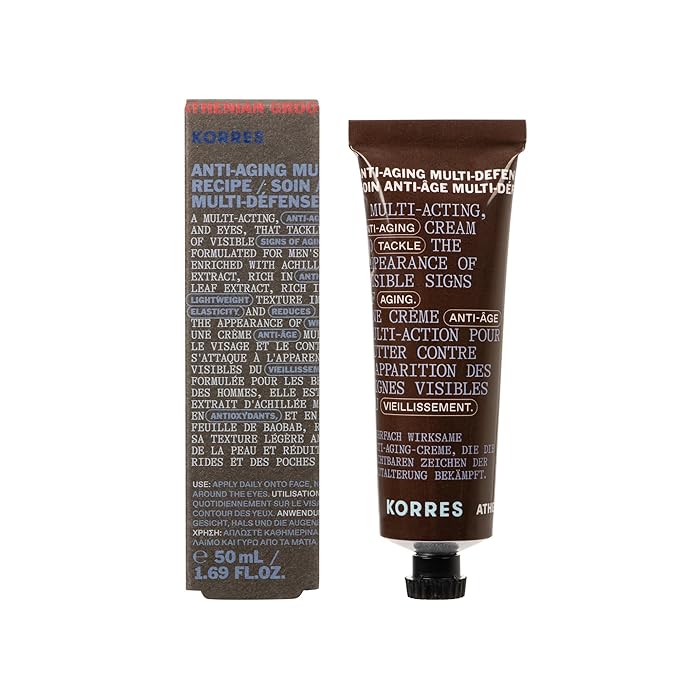 KORRES Athenian Grooming Anti-Ageing Face & Eye Cream with Achillea Millefolium & Baobab Leaf Extracts, Reduces Fine Lines, Smooths Wrinkles & Puffiness, Vegan, For Men, 1.69 fl oz