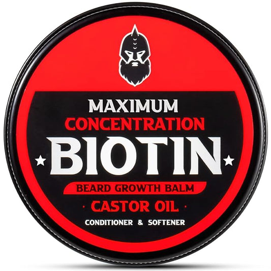 Beard Balm, Maximum Concentration Biotin, with Castor Oil and Argan & Jojoba Oils, Promotes Beard Growth, Styles, Strengthens & Softens Beards & Mustaches, 2 Ounce,Unscented