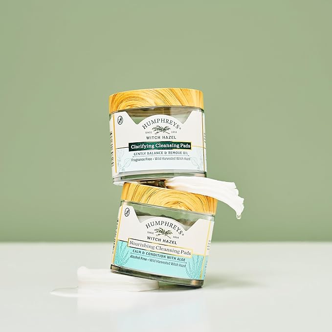 Humphreys Witch Hazel Nourishing Cleansing Pads | Wild Harvested Witch Hazel & Aloe | Hydrating, Natural Alcohol-Free Formula | 60 Rounds