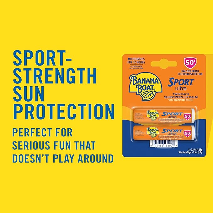 Banana Boat Sport Ultra SPF 50 Lip Sunscreen Twin Pack, Banana Boat Lip Balm SPF 50, Lip Sunblock, Travel Size Sunscreen for Lips, 2 Pack
