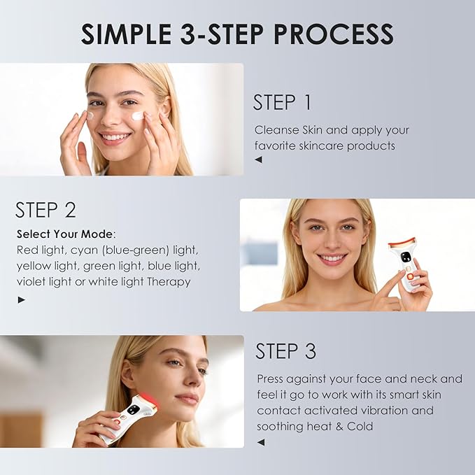 7-in-1 Face & Neck Beauty Massager with Heat & Cold, Valentines Day Gifts, Gua Sha Facial Massager Tool, Microcurrent, 7 Color Light, 7 Modes, Smart Vibration (Pearl White)