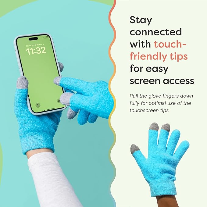 ZenToes Moisturizing Gloves for Dry Hands, Gel Infused with Jojoba Seed Oil, Olive Oil and Vitamin E, Overnight Hand Moisturizer (OSFM, Fuzzy Blue with Media Tips)