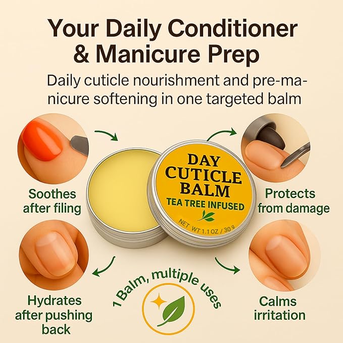 Tea Tree Oil Nail & Cuticle Balm - Cuticle Cream & Butter for Dry, Damaged Cuticles - Cuticle Healing Treatment, Moisturizer & Softener, 1.1 OZ, 1 Pack