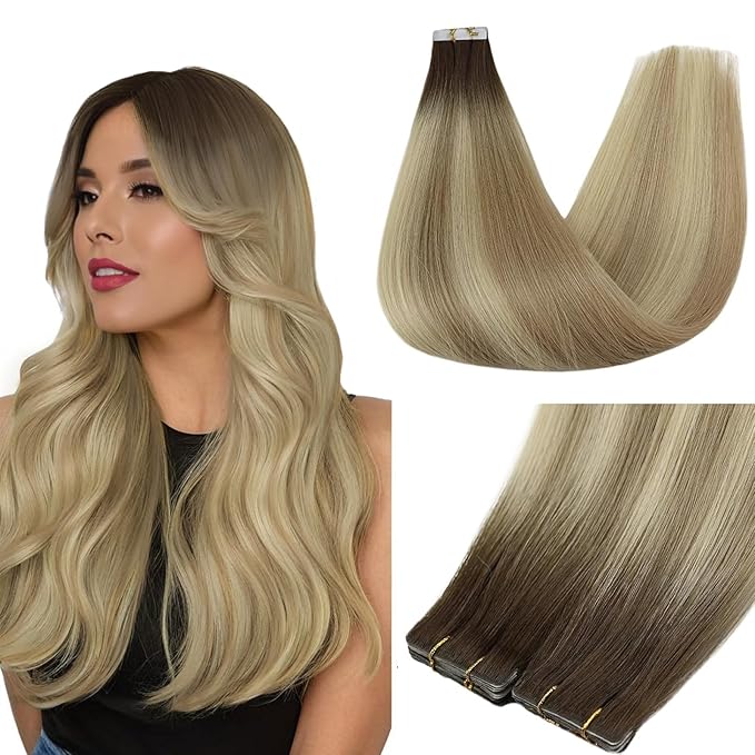 Full Shine Tape ins Extensions Virgin Injection Tape in Hair Extensions Color 2/18/22 Tape ins Human Hair 20Inch Seamless Invisible Hair Extensions Real Human Hair 12.5Gram 5Pcs for Women