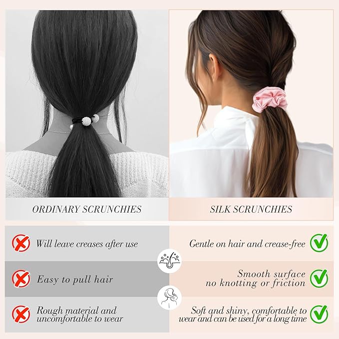 4 Pack Mulberry Silk Scrunchies, Silk Hair Ties Satin Scrunchies No Damag for Hair Sleep Valentine's Day Gifts