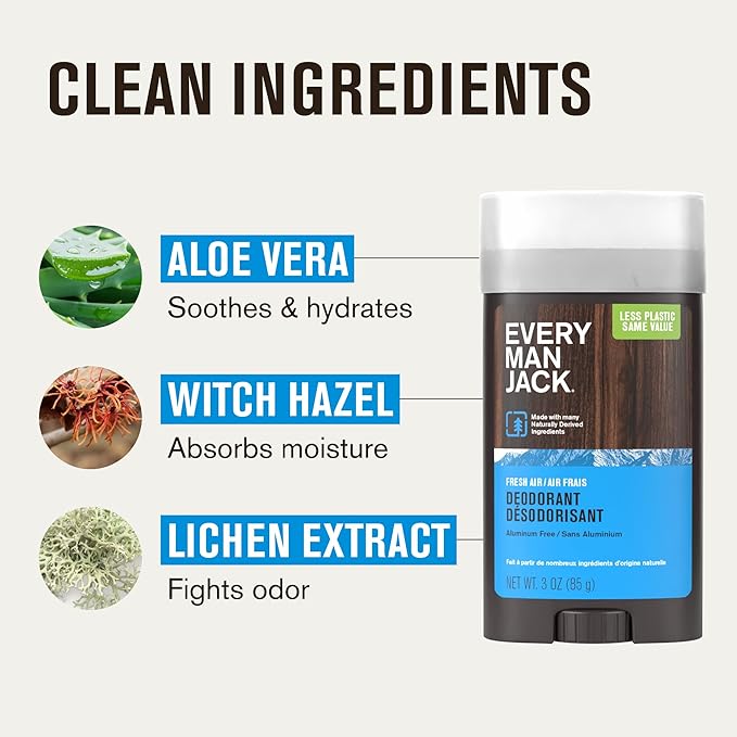 Every Man Jack Fresh Air Men’s Deodorant - Stay Fresh with Aluminum Free Deodorant For all Skin Types - Odor Crushing, Long Lasting, with Naturally Derived Ingredients - 3oz (2 Pack)