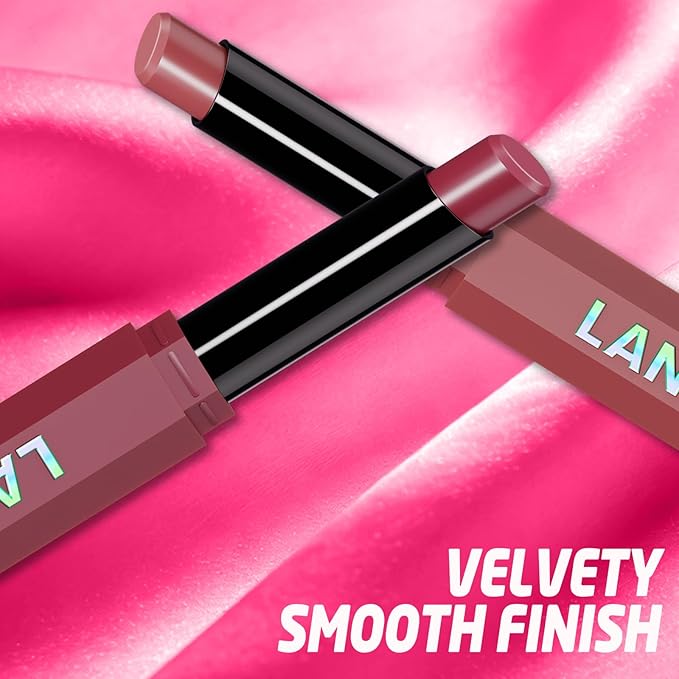Jolilab 2Pcs Velvet Matte Lipstick Nude Matte Soft Dark Color Stick High Pigmented Long-Lasting Waterproof Lip Stick Lip Balm Beauty Cosmetics Gift for Women(#11+12)